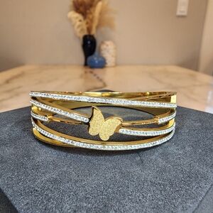 Gold Butterfly Bracelet with Crystals